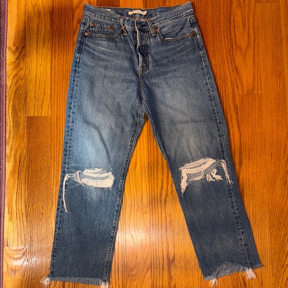 Levi's Distressed Denim Straight Leg Jeans